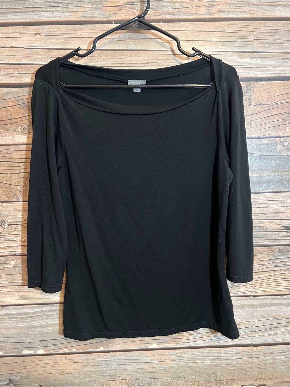 Ann Taylor Black Women's Boatneck 3/4 Sleeve Top Size M